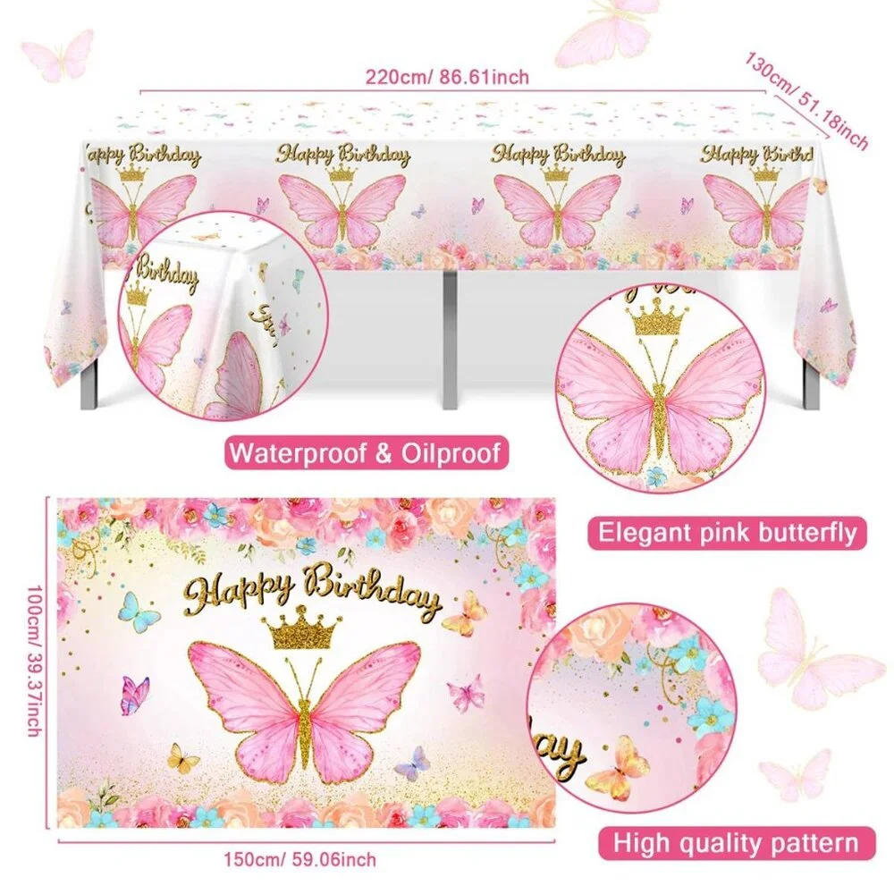 Pink Butterfly Birthday Decoration set - 106 Pcs
